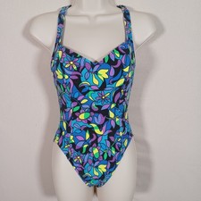 Sassafras Vtg Swimwear Neon Contrast Floral One Piece Cross Back Bathing Suit