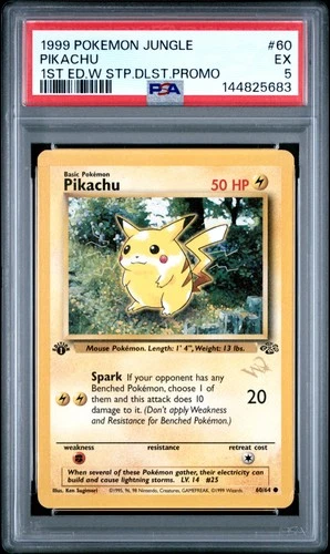 1999 POKEMON JUNGLE 1ST ED W STAMP DUELIST PROMO #60 PIKACHU PSA 5