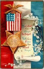 Postcard Memorial Day Army of the Republic Badge & Flag Clapsaddle Embossed 1909