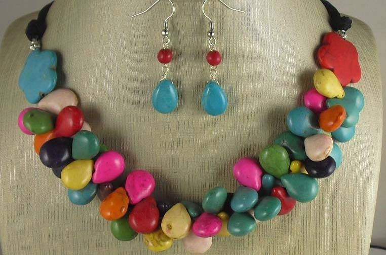 mix color howlite gem stone necklace/earring set/ $0.85 combine s/h  (z202-w3.5)