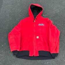 Vintage Red Carhartt Ole Miss Canvas Zip Up Jacket Workwear Streetwear XL
