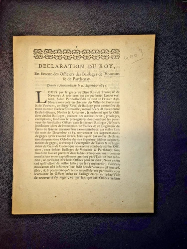 Acte Royal 1699 LOUIS XIV - PARTHENAY & VOUVANT (85/79) Bailliage Poitou Impôts