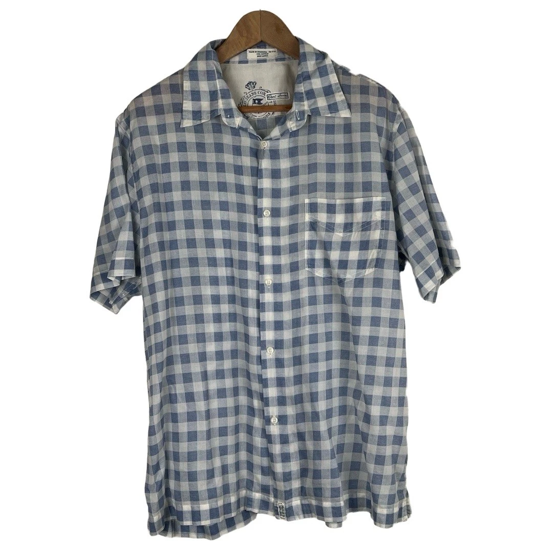 Ralph Lauren Mens Shirt Large Blue White Checkered Short Sleeve Coastal Preppy
