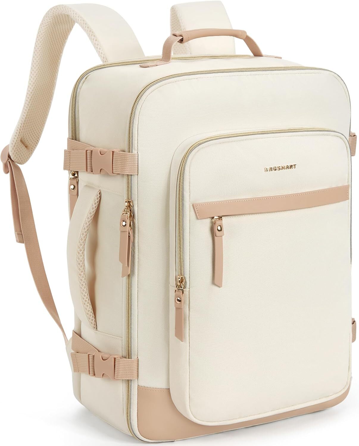 BAGSMART Travel Backpack for Women, Large Personal Item Bag, 40L Beige
