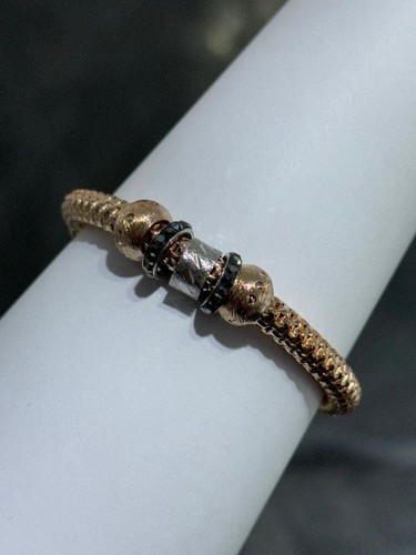 Rose Gold Sterling Diamond Cut Large Bead Design Stretch Bracelet 7" Length Gift - Picture 10 of 10
