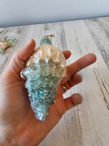 Beaded glass shell beach ornament glitter nautical Xmas tree life size sparkle - Foto 8 di 8