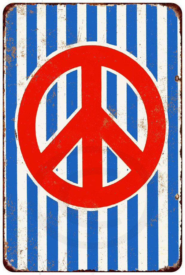 G-RAP (青) MEANPEACE 1972 Red White and blue peace sign Vintage Reproduction metal sign