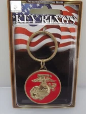 PEWTER ENAMEL KEY RING KEYCHAIN NEW USMC MARINES LOGO MARINE CORP