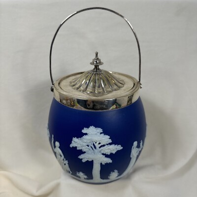 Rare 19Th Century Wedgwood Jasper Biscuit Case/Jar Neoclassical With Lid