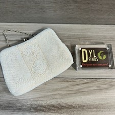 Vintage Seed Bead Purse Evening Bag Clutch Ivory White 50s Made In Japan Chain