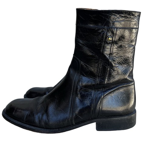 Alex Ferran Men’s 8 Black Patent Leather Boots Glossy Distressed León Mexico