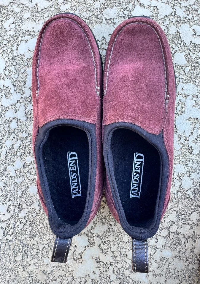 Lands End Granate Mula Slip Ons Cuero Nobuck Suela de Goma Usado en Excelente Condición ¡USADO UNA VEZ! Talla 8.5D Foto 3 de 4