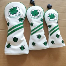  Golf White Lucky Clover Wood Club Head Covers Driver Fairway Wood Hybrid Cover 