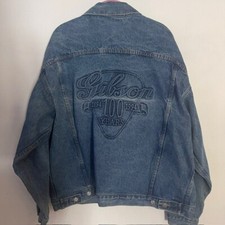 VTG 90s Gibson Guitar Men's Large Embroidered Blue Trucker Denim Jacket USA