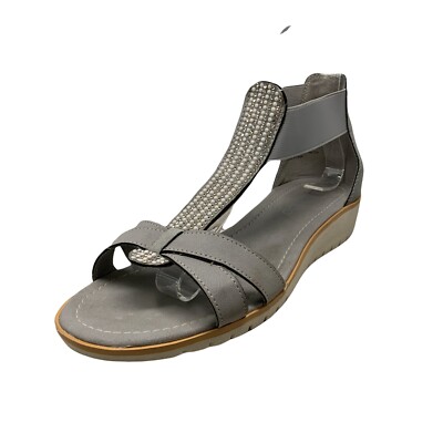 Me Too  Farrah Size 7.5W Comfort Sandal Rhinestone Slip On Grey Small Wedge