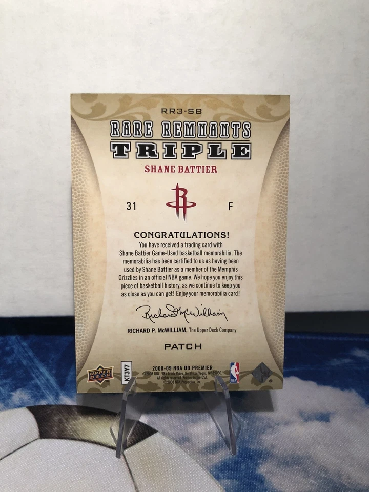 2008-09 UD Premier Rare Remnants Triple Shane Battier /25 Patch #RR3-SB - Image 2 of 2