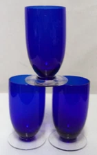 Cobalt blue glass Set 3 pedestal pedestal footed 4" x 2" drinkware spirits juice