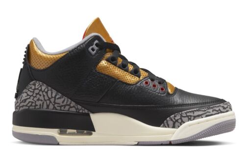 NIKE AIR JORDAN 3 RETRO BLACK CEMENT GOLD SHOES WOMEN SIZE US7-9 EUR38-41 III - Picture 3 of 8