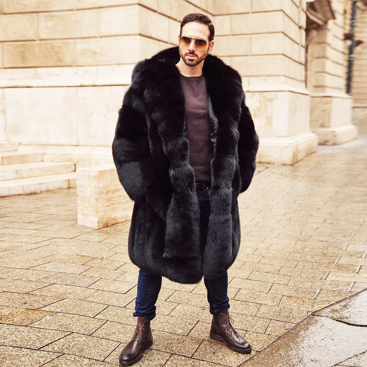 Mens Fur Coat - Black Fox