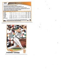 Andres Torres 2013 Topps Baseball Card #393 2 card lot San Francisco Giants