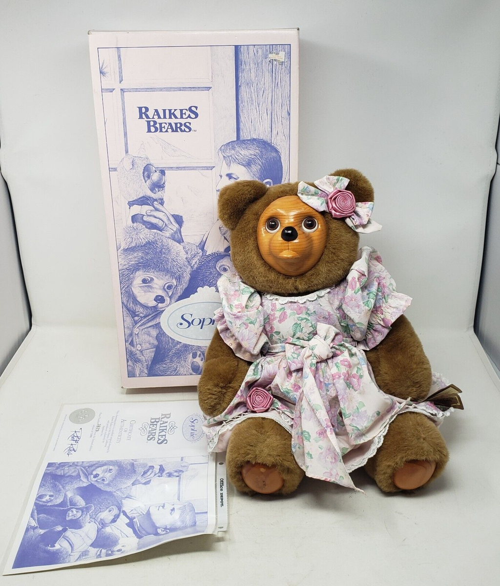 Vintage Robert Raikes Sophie Bear Plush 1993 Wood Carved Face