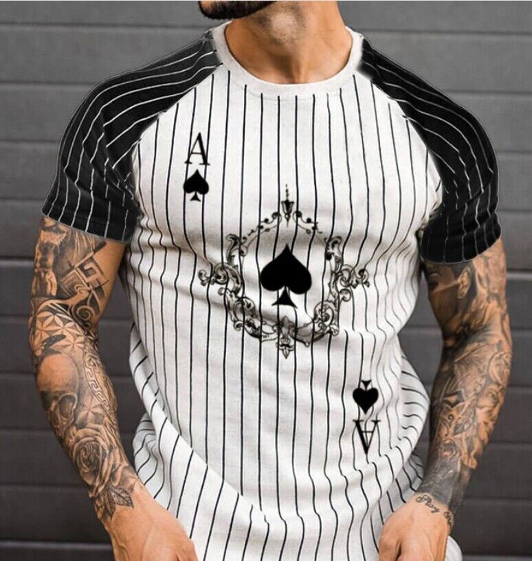 T-Shirts Men Off White Ace of Spades Poker Short Sleeve Casual Novelty Quick Dry