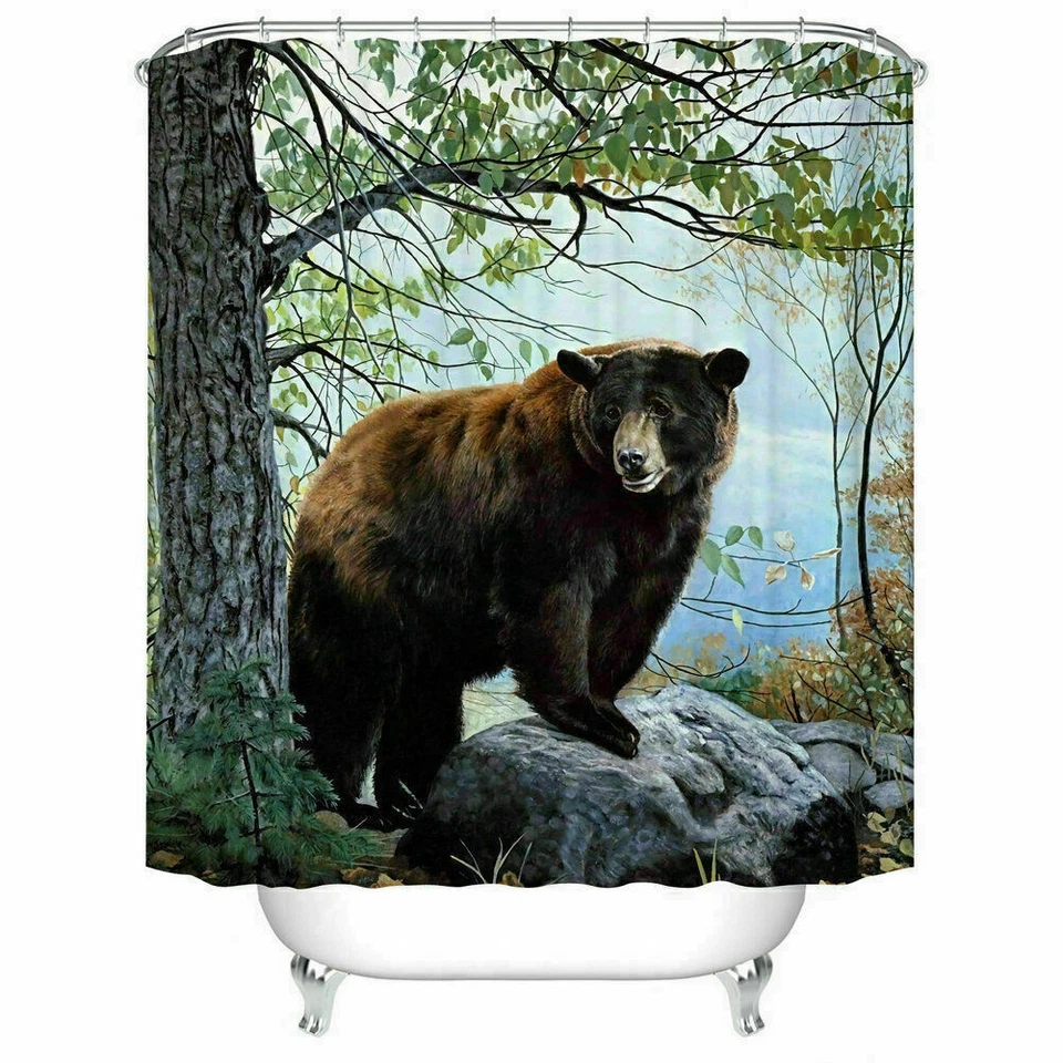 Oso Marrón Cortina de Ducha Tela Animales Tema Baño Decoración Impermeable 72 Pulgadas Foto 3 de 4