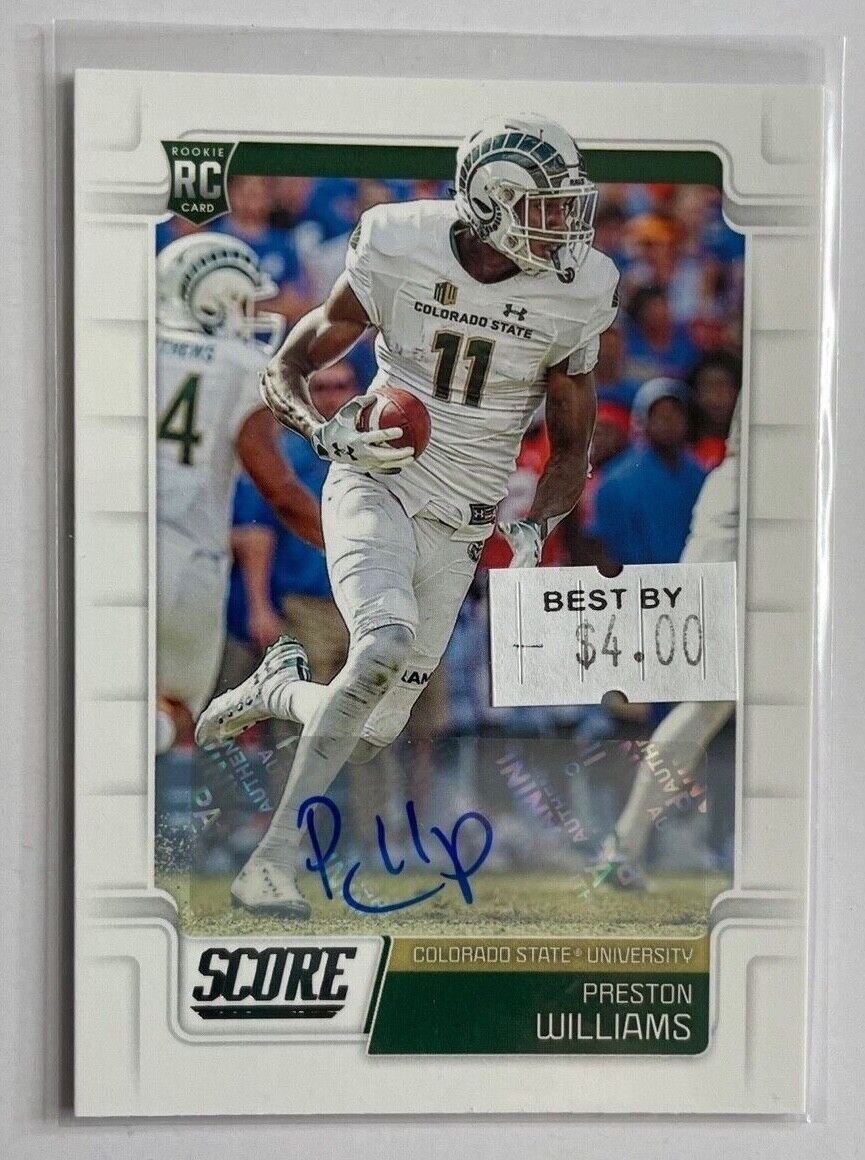 Preston Williams 2019 Score Signature RC AUTO Colorado State Rams Miami Dolphins