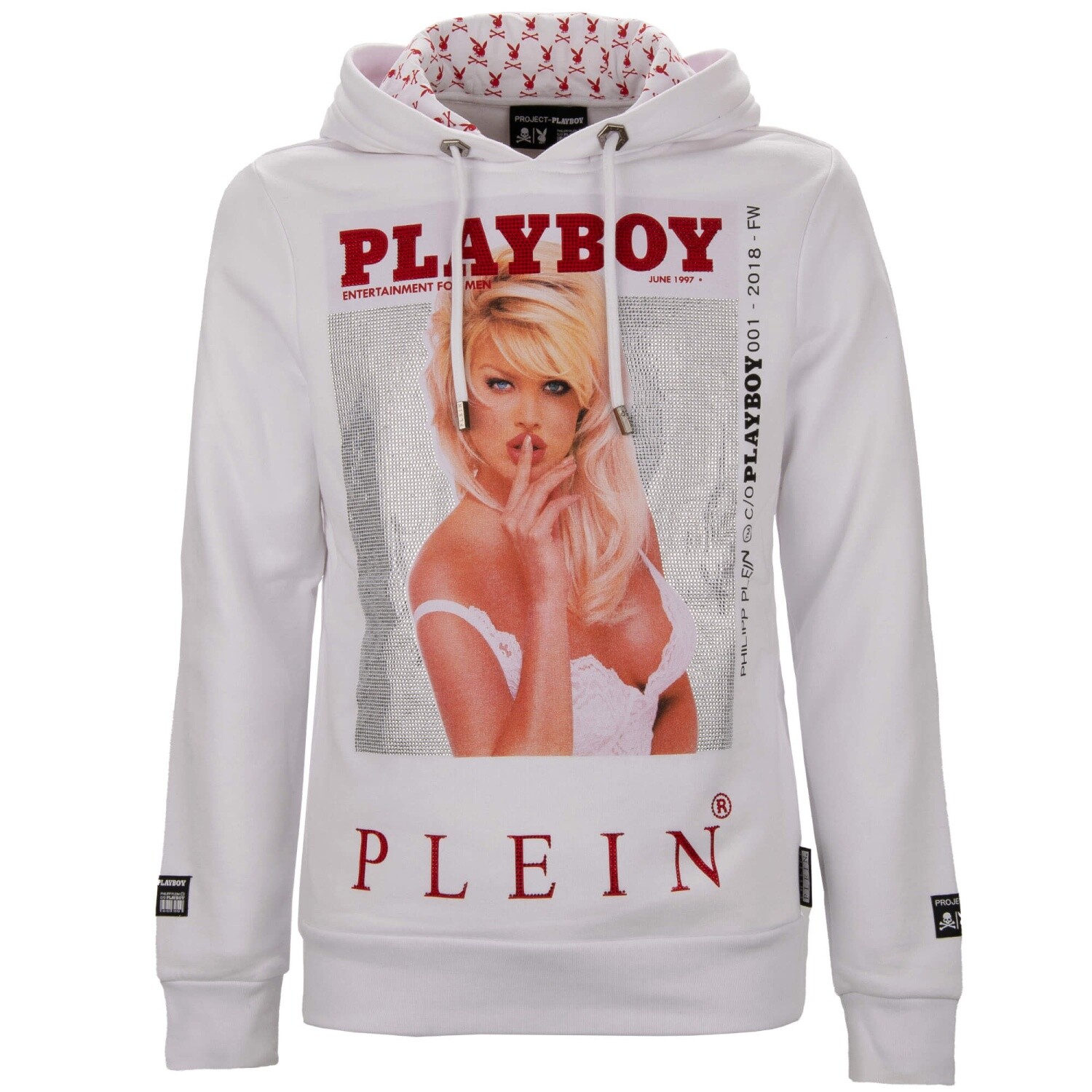 Свитер с капюшоном Philipp Plein X Playboy Victoria Silvstedt с кристаллами и логотипом Белый 71690₽
