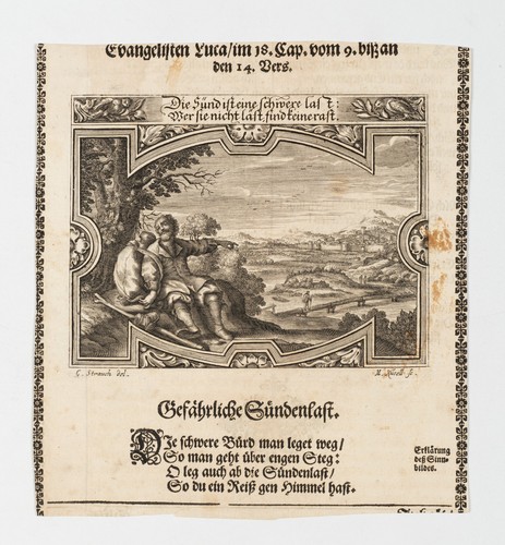 KÜSELL (*1626) nach STRAUCH (*1613), Emblem. Gefährliche Sündenlast, KSt. - Bild 2 von 5