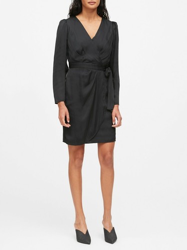 Satin Puff Sleeve Wrap Dress | eBay