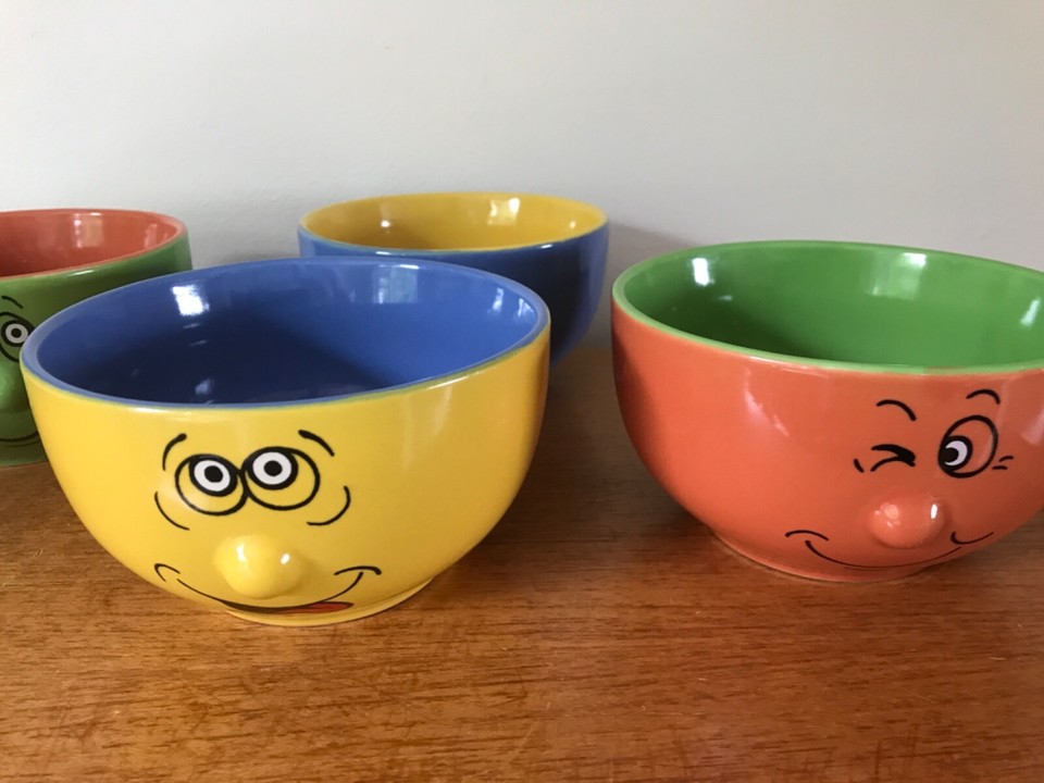 1990s 4 x TRADE WINDS FUNNY FACE CEREAL SOUP DESSERT BOWLS. 5.25