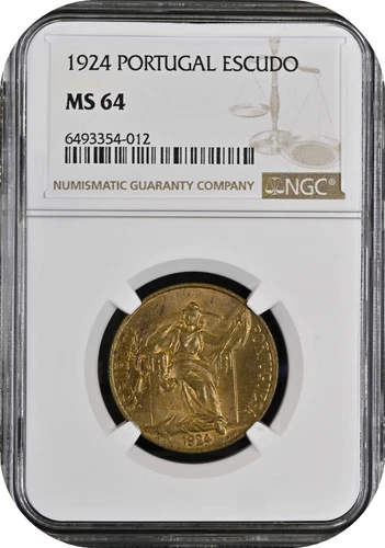 🟥 1 escudo 1924 Portugal NGC MS64