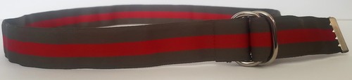 Fabric Web Belt Taupe Red Stripe Polyester Chrome D Ring Adjustable Men's M 32 - Picture 5 of 10