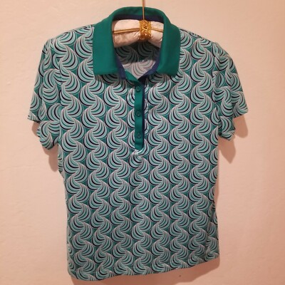 EP Pro Tour Tech Women's Golf Tennis Polo Shirt Geo Green Large Short Sleeve
