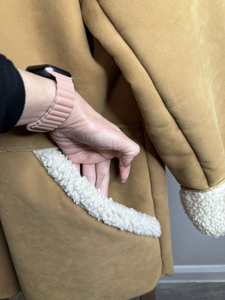 Abrigo/Chaqueta Penny Lane Forrada Sherpa Gamuza Camel Vintage Talla 1X Foto 3 de 4