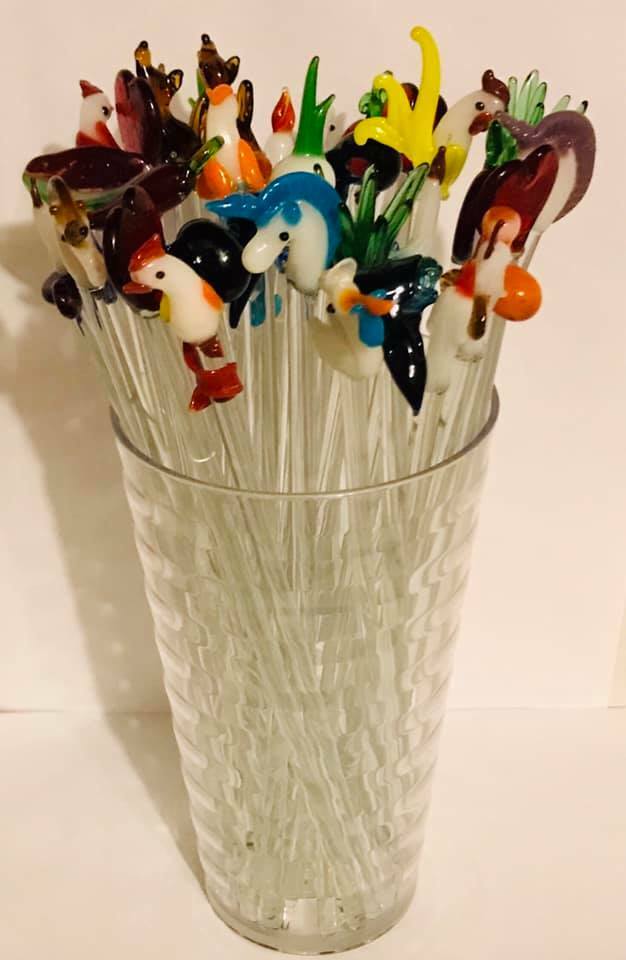 18 Assorted Set Glass Swizzle Sticks Stir Cocktail Stirrers Blown Glass  Barware