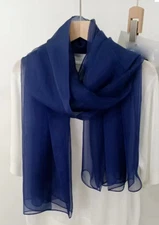 100% Silk large Scarf Women 70x43" Shawl Wrap solid color thin navy blue MY2