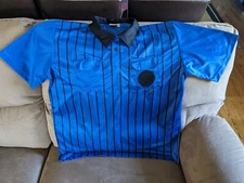 Epic XXL Blue Striped Short Sleeve Soccer Referee Jersey Sport Shirt