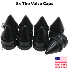 8x Spike Wheel Tire Valve Stem Caps For Car, Truck Universal Fitting (Black)