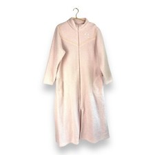 Vintage Vanity Fair Size L Pink Fuzzy Robe Embroidered House Coat Buttons 639