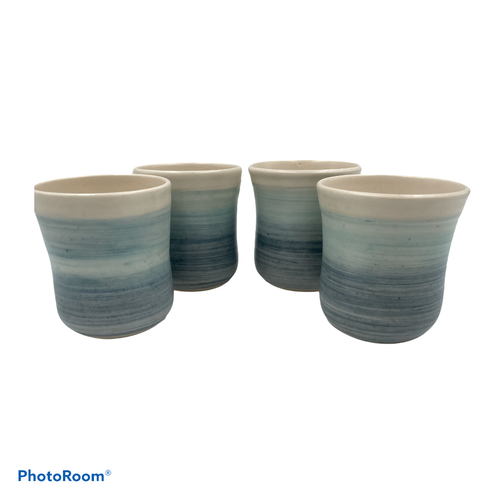 Vintage Pottery Sake Tokkuri & 4 cups Hand-thrown Tea Wine Floral Blue Green - Picture 6 of 8