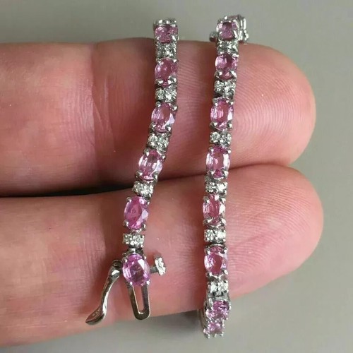 14K White Gold Plated 9.00Ct Oval Cut Lab Created Sapphire Tennis Bracelet 8.5" - Picture 3 of 8