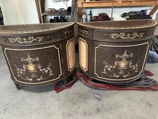 2 Maitland Smith Neoclassical Demilune Chiffonier Cabinet Commode Console Tables