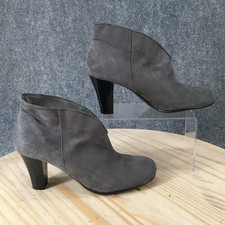 A2 by Aerosoles Gold Role Boots Womens 9.5 M Slip On Heeled Bootie Gray Fabric