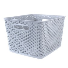 Curver Plastic Storage Basket Grey Rattan Effect Large Rectangular Tub Box