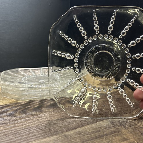 VTG Mix Lot OF 5 FEDERAL Colonial STARBURST CLEAR GLASS SQUARE Bread PLATES 6x6"