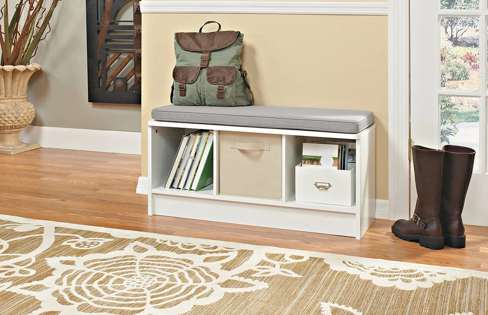 Banco de almacenamiento de 3 cubos 1631 Cubeicals, blanco con cojín gris Foto 3 de 4