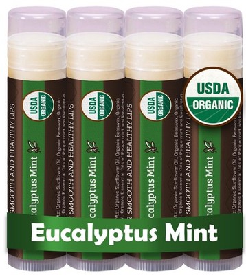 Organic Lip Balm 4-Pack Eucalyptus Mint Flavor - Beeswax, Coconut Oil, - Best...