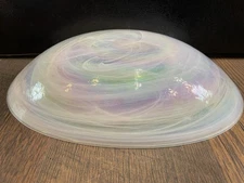 White Swirl IRIDESCENT Oval Serving Bowl OPAL Artistic Accents 12 1/4" x 8 1/2"